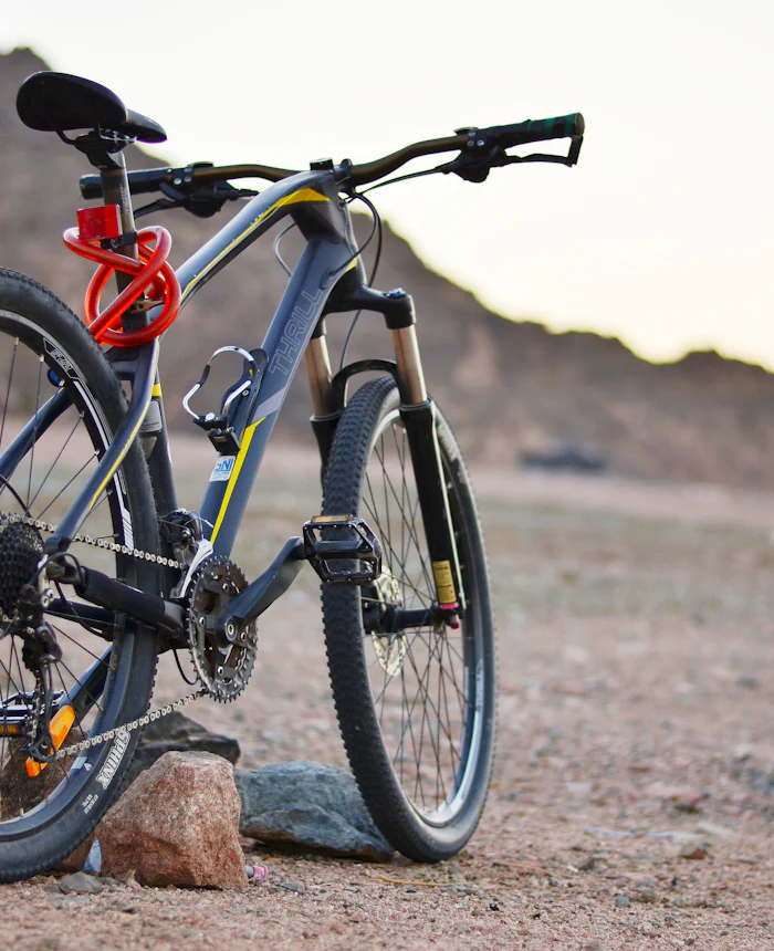 Mountain bike on a gravel road